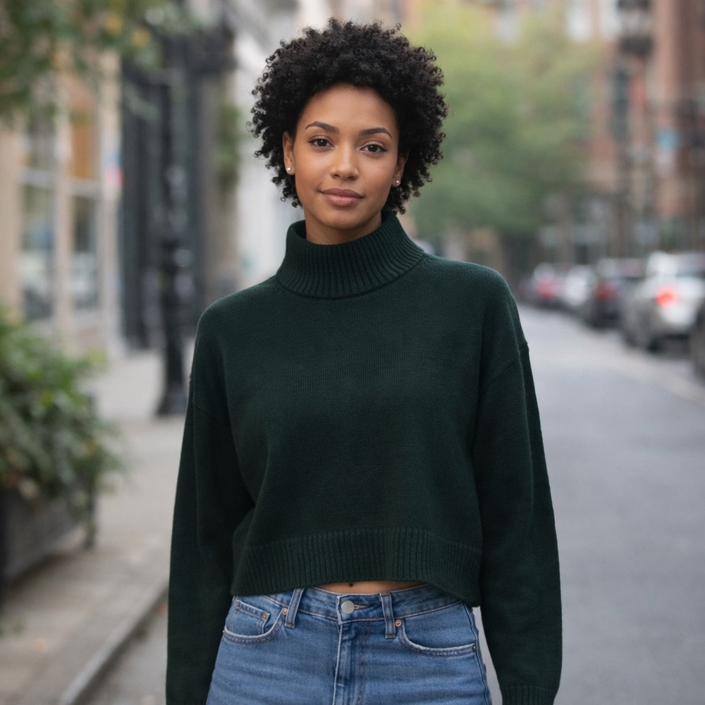 Aritzia- Sunday Best “Scottie” cropped mock neck green sweater